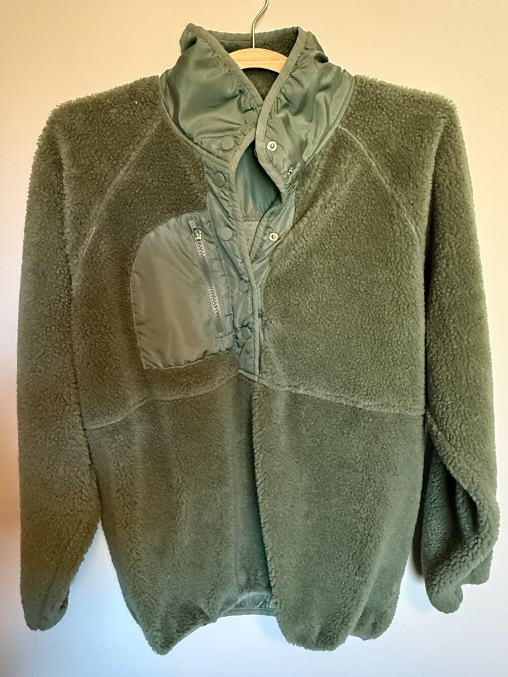 Staccato Olive Green Sherpa Pullover Snap Neck Fleece Jacket Size Large